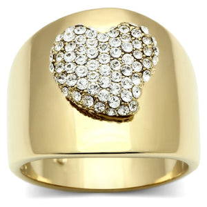 GL293 IP Gold(Ion Plating) Brass Ring with Top Grade Crystal in Clear - Joyeria Lady