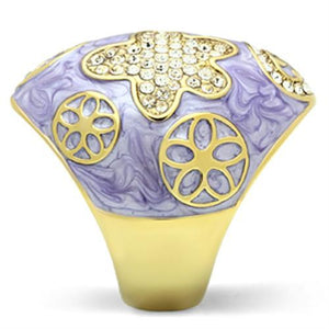 GL295 IP Gold(Ion Plating) Brass Ring with Top Grade Crystal in Clear