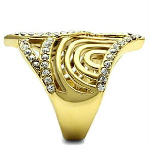 GL296 IP Gold(Ion Plating) Brass Ring with Top Grade Crystal in Clear