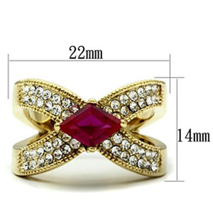 GL298 IP Gold(Ion Plating) Brass Ring with AAA Grade CZ in Ruby