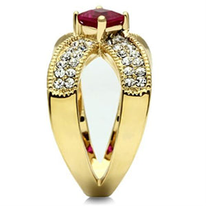 GL298 IP Gold(Ion Plating) Brass Ring with AAA Grade CZ in Ruby