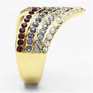 GL305 IP Gold(Ion Plating) Brass Ring with Top Grade Crystal in Multi Color