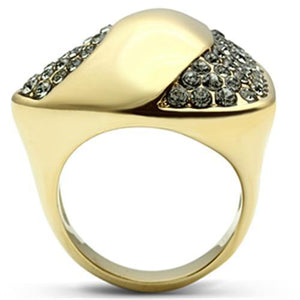 GL311 IP Gold(Ion Plating) Brass Ring with Top Grade Crystal in Black Diamond