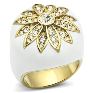 GL326 IP Gold(Ion Plating) Brass Ring with Top Grade Crystal in Clear - Joyeria Lady