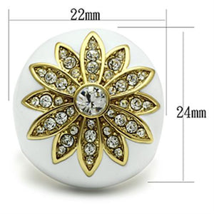 GL326 IP Gold(Ion Plating) Brass Ring with Top Grade Crystal in Clear