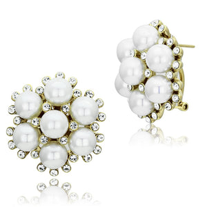 GL349 IP Gold(Ion Plating) Brass Earrings with Synthetic in White - Joyeria Lady