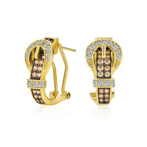 CZ Belt Buckle Stud Drop Earrings Omega Back Gold Plated