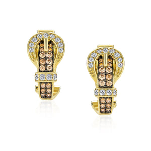 CZ Belt Buckle Stud Drop Earrings Omega Back Gold Plated