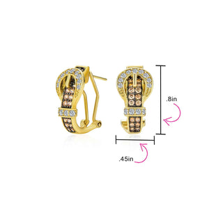 CZ Belt Buckle Stud Drop Earrings Omega Back Gold Plated