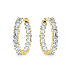 Bridal Princess Cut AAA CZ Inside Out Hoop Earrings Silver 1.25 Dia