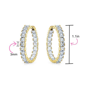 Bridal Princess Cut AAA CZ Inside Out Hoop Earrings Silver 1.25 Dia