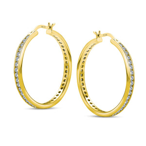 Big Black Cubic Zirconia Statement Hoops Earrings Sterling Silver 1.5