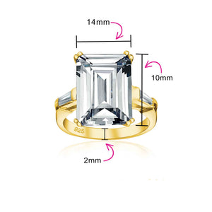 10CT Solitaire AAA CZ Emerald Cut Engagement Ring 925 Sterling Silver