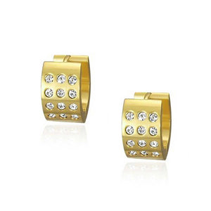 Wide 3 Row Hoop Kpop Earrings or CZ Gold Plated Stainless Steel