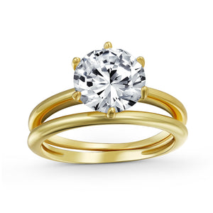 3.5CT Solitaire CZ Engagement Wedding Band Ring Set Sterling Silver - Joyeria Lady