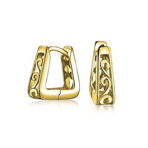 Square Pyramid Shaped Scroll Swirl Filigree Kpop Huggie Earrings Hoop