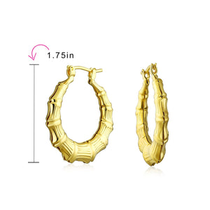 Light Weight Big Bamboo Hoop Earrings Gold Plated 3 Sizes