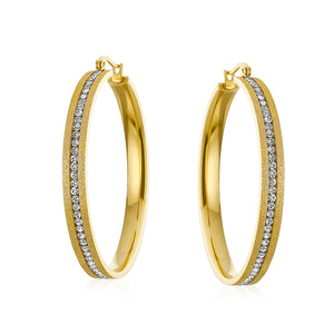 Big Fashion Large Round Channel Set CZ Hoop Earrings Stardust Matt