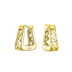 Square Pyramid Scroll Swirl Kpop Hoop Earrings Hoop Sterling Silver