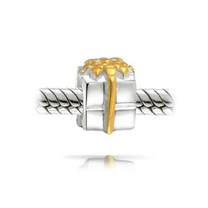 Ribbon Bow Birthday Present Gift Box Charm Bead 925 Sterling Silver