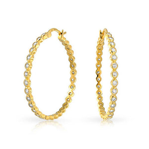 Solitaire Cubic Zirconia Statement Hoop Earrings of Sterling Silver