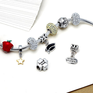 Patriotic Star 2 Tone Charm Bead Gold Plated 925 Sterling Silver