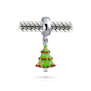 Holiday Christmas Red Green Tree Dangle Charm Bead 925 Sterling Silver