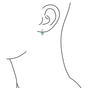 Green CZ Baguette Hoop Earrings Imitation Emerald Sterling Silver
