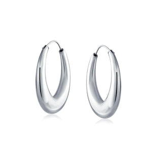 Geometric Half Moon Tapered Oval Hoop Earrings 925 Sterling Silver