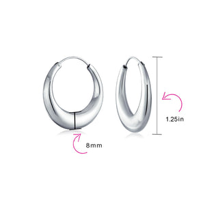 Geometric Half Moon Tapered Oval Hoop Earrings 925 Sterling Silver