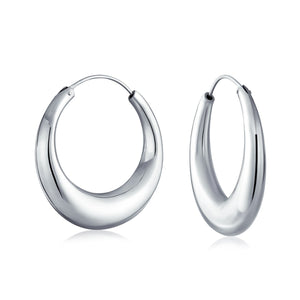 Geometric Half Moon Tapered Oval Hoop Earrings 925 Sterling Silver