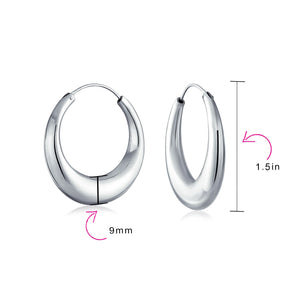 Geometric Half Moon Tapered Oval Hoop Earrings 925 Sterling Silver