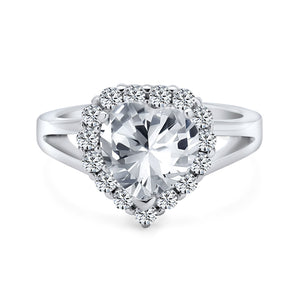 3CT AAA CZ Halo Heart Shaped Engagement Ring .925 Sterling Silver - Joyeria Lady