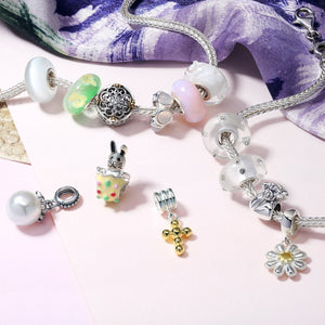 Religious Cross Dangle Charm Bead Communion 925 Sterling Silver