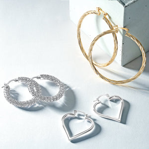 Bridal Pave CZ Encrusted Prom Statement Hoop Earring Silver Plated