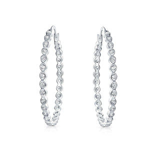 Solitaire Cubic Zirconia Statement Hoop Earrings of Sterling Silver