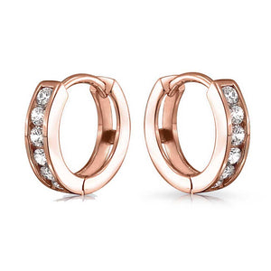 CZ Channel Hoop Earrings Rose Gold Plated Silver Birthstone Colors