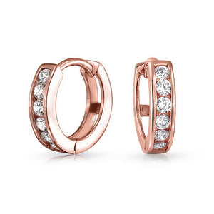 CZ Channel Hoop Earrings Rose Gold Plated Silver Birthstone Colors