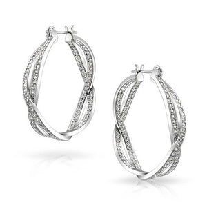 Infinity Knot Inside Out Twist CZ Prom Hoop Earrings Silver Plated