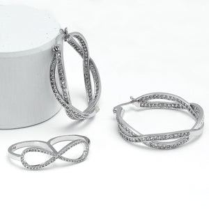 Infinity Knot Inside Out Twist CZ Prom Hoop Earrings Silver Plated