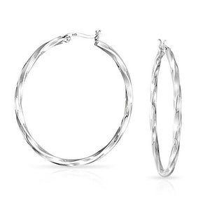 Wire Cable Twist Large Hoop Earrings 925 Sterling Silver 1 8 Inch Dia - Joyeria Lady