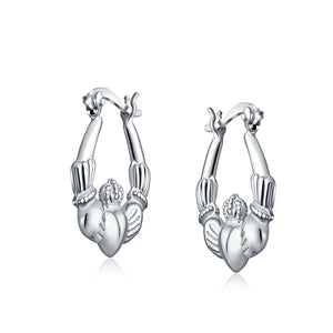 BFF Claddagh Celtic Friendship Love Hoop Earrings .925 Sterling Silver