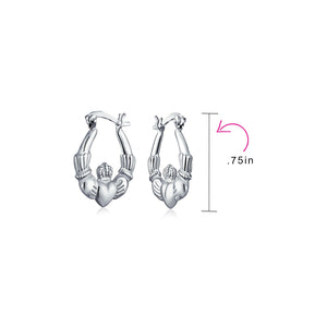 BFF Claddagh Celtic Friendship Love Hoop Earrings .925 Sterling Silver