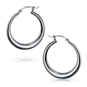 Large Tube Lightweight Hoop Earrings Sterling Silver 1.25 & 1.75 inch