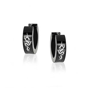 Dragon Hoop Earrings Laser Silver Tone Stainless Steel