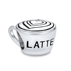 Coffee Lover Cup Latte Travel Mug Charm Bead 925 Sterling Silver