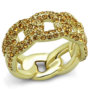 LO3216 Gold Brass Ring with Top Grade Crystal in Smoked Quartz - Joyeria Lady