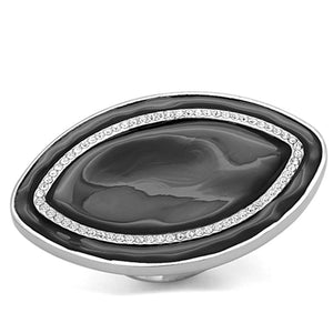 LO3217 Rhodium Brass Ring with Top Grade Crystal in Clear - Joyeria Lady