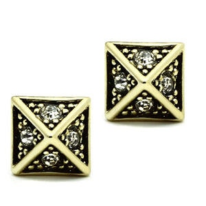 LO3507 Flash Gold Brass Earrings with Top Grade Crystal in Clear - Joyeria Lady