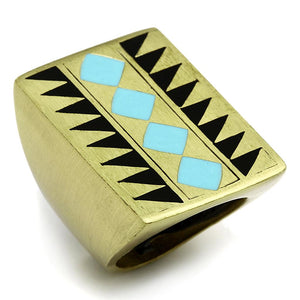LO3595 Antique Copper Brass Ring with Epoxy in Turquoise - Joyeria Lady